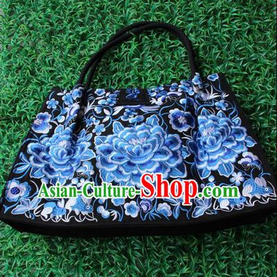Traditional Chinese Miao Nationality Palace Handmade Double-Sided Embroidery Handbag Hmong Handmade Embroidery Bags for Women
