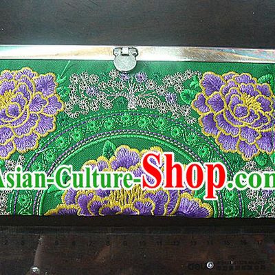 Traditional Chinese Miao Nationality Palace Handmade Double-Sided Embroidery Peony Handbag Wallet Hmong Handmade Embroidery Purse for Women