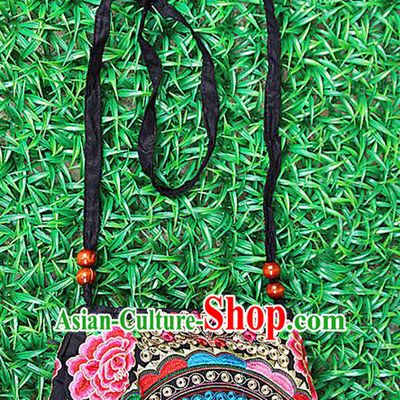 Traditional Chinese Miao Nationality Palace Handmade Double-Sided Embroidery Peony Handbag Hmong Handmade Embroidery Canvas Messenger Bags for Women