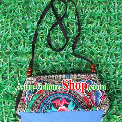 Traditional Chinese Miao Nationality Palace Handmade Double-Sided Embroidery Handbag Hmong Handmade Embroidery Canvas Messenger Bags for Women