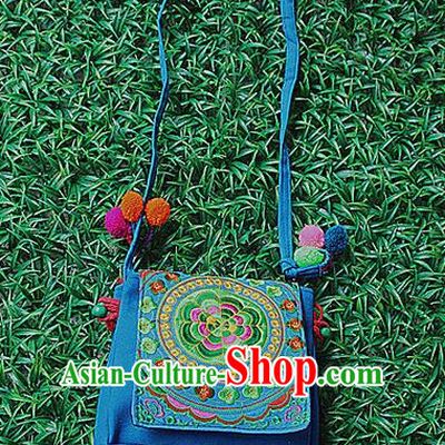 Traditional Chinese Miao Nationality Palace Handmade Single-Sided Embroidery Handbag Hmong Handmade Embroidery Canvas Messenger Bags for Women