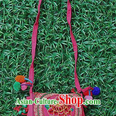 Traditional Chinese Miao Nationality Palace Handmade Single-Sided Embroidery Handbag Hmong Handmade Embroidery Canvas Messenger Bags for Women