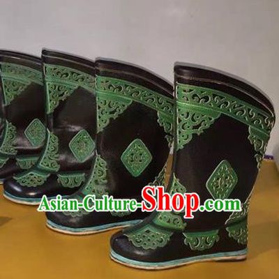 Traditional Chinese Minority Mongol Nationality Ethnic Minorities Mongolian Dance Cowhide Boots, Mongolian Knee Boots Handmade Jockey Boots Tanks Boots for Men