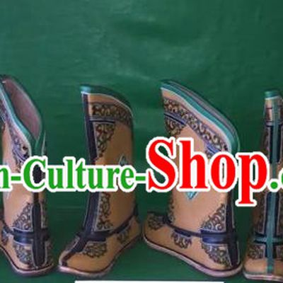 Traditional Chinese Minority Mongol Nationality Ethnic Minorities Mongolian Dance Cowhide Boots, Mongolian Knee Boots Handmade Jockey Boots Tanks Boots for Men