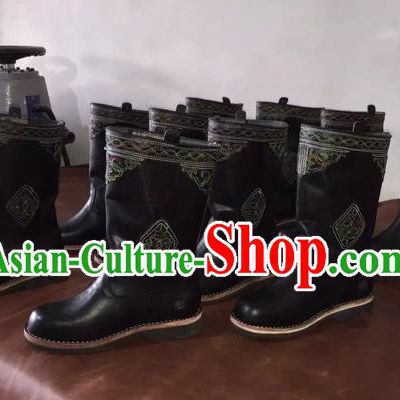 Traditional Chinese Minority Mongol Nationality Ethnic Minorities Mongolian Dance Cowhide Boots, Mongolian Knee Boots Handmade Jockey Boots Tanks Boots for Men