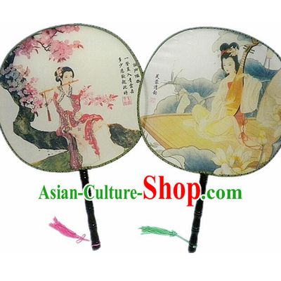 Ancient Chinese Tuan Shan Circular Fan Moon Shaped Fan Stage Property Dance Chinese Painting Ancient Beauty