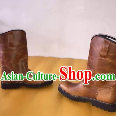 Traditional Chinese Minority Mongol Nationality Ethnic Minorities Mongolian Dance Cowhide Boots, Mongolian Knee Boots Handmade Jockey Boots Tanks Boots for Men