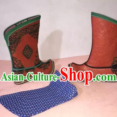 Traditional Chinese Minority Mongol Nationality Ethnic Minorities Mongolian Dance Cowhide Boots, Mongolian Big Become Warped Pointed Boots Knee Boots Handmade Jockey Boots Tanks Boots for Men