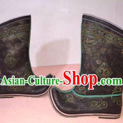 Traditional Chinese Minority Mongol Nationality Ethnic Minorities Mongolian Dance Cowhide Boots, Mongolian Big Become Warped Pointed Boots Knee Boots Handmade Jockey Boots Tanks Boots for Men