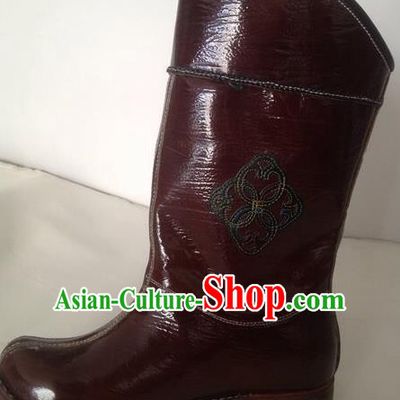 Traditional Chinese Minority Mongol Nationality Ethnic Minorities Mongolian Dance Cowhide Boots, Mongolian Knee Boots Handmade Jockey Boots Tanks Boots for Men