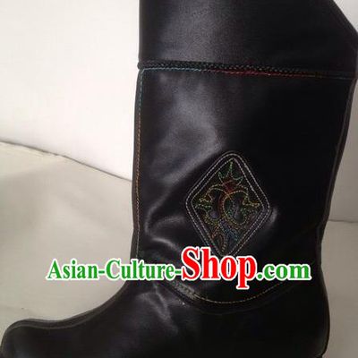 Traditional Chinese Minority Mongol Nationality Ethnic Minorities Mongolian Dance Cowhide Boots, Mongolian Knee Boots Handmade Jockey Boots Tanks Boots for Men