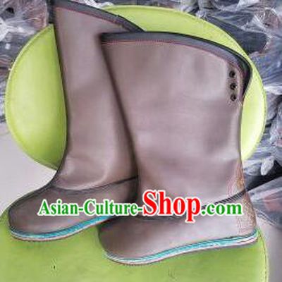 Traditional Chinese Minority Mongol Nationality Ethnic Minorities Mongolian Dance Cowhide Boots, Mongolian Knee Boots Handmade Jockey Boots Tanks Boots for Men