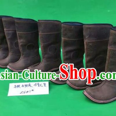 Traditional Chinese Minority Mongol Nationality Ethnic Minorities Mongolian Dance Cowhide Boots, Mongolian Knee Boots Handmade Jockey Boots Tanks Boots for Men