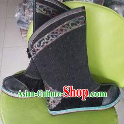 Traditional Chinese Minority Mongol Nationality Ethnic Minorities Mongolian Dance Woollen Boots, Mongolian Knee Boots Handmade Jockey Boots Tanks Boots for Men
