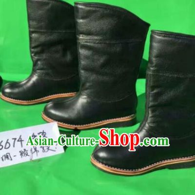 Traditional Chinese Minority Mongol Nationality Ethnic Minorities Mongolian Dance Cowhide Boots Mongolian Knee Boots Jockey Boots Tanks Boots for Men
