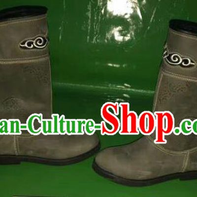 Traditional Chinese Minority Mongol Nationality Ethnic Minorities Mongolian Dance Cowhide Boots Mongolian Knee Boots Jockey Boots Tanks Boots for Women