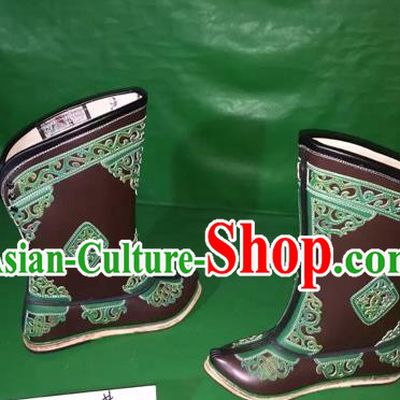 Traditional Chinese Minority Mongol Nationality Ethnic Minorities Mongolian Dance Cowhide Boots, Mongolian Knee Boots Handmade Jockey Boots Tanks Boots for Men