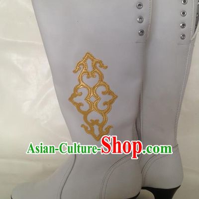 Traditional Chinese Minority Mongol Nationality Ethnic Minorities Mongolian Dance Cowhide Boots Mongolian Knee Boots Jockey Boots Tanks Boots for Women