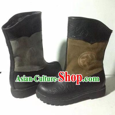 Traditional Chinese Minority Mongol Nationality Ethnic Minorities Mongolian Children Dance Cowhide Boots Mongolian Knee Boots Jockey Boots Tanks Boots for Kids