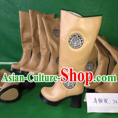 Traditional Chinese Minority Mongol Nationality Ethnic Minorities Mongolian Dance Cowhide Boots Mongolian Knee Boots Jockey Boots Tanks Boots for Women