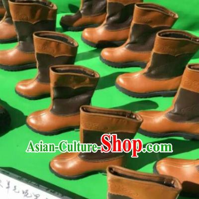 Traditional Chinese Minority Mongol Nationality Ethnic Minorities Mongolian Children Dance Cowhide Boots Mongolian Knee Boots Jockey Boots Tanks Boots for Kids