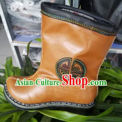 Traditional Chinese Minority Mongol Nationality Ethnic Minorities Mongolian Children Dance Cowhide Boots Mongolian Knee Boots Jockey Boots Tanks Boots for Kids