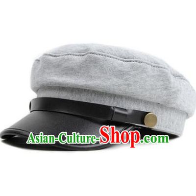 Chinese Traditional Style Wu Si Period Student Hat Play Stage Flat Hat Men Sun Yat Sen's Uniform Hat Grey