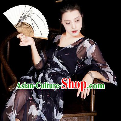Traditional Classic Women Clothing, Traditional Classic Long Chiffon Even Dress, Long Chiffon Skirts with Braces Skirt