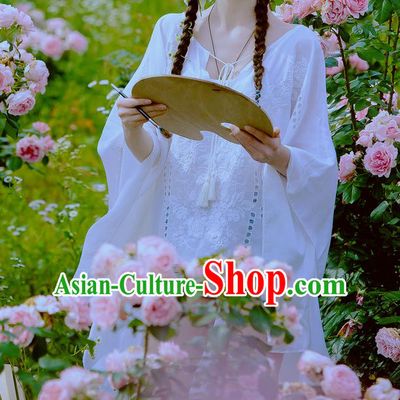 Traditional Classic Women Clothing, Traditional Classic White Silk Cotton Embroidered Cape Sharply Even Garment Skirt