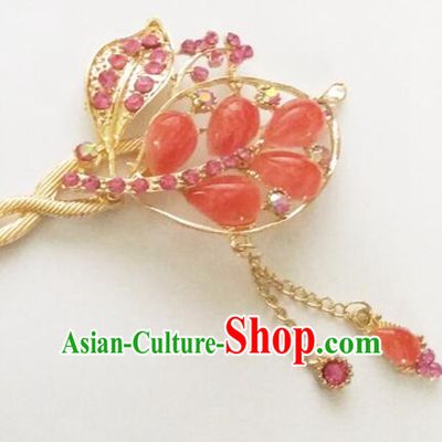 Hairpins Ancient Korean Style Women Hair Clasp Bride Head Wear Up Do Red