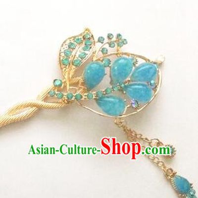 Hairpins Ancient Korean Style Women Hair Clasp Bride Head Wear Up Do Dark Blue