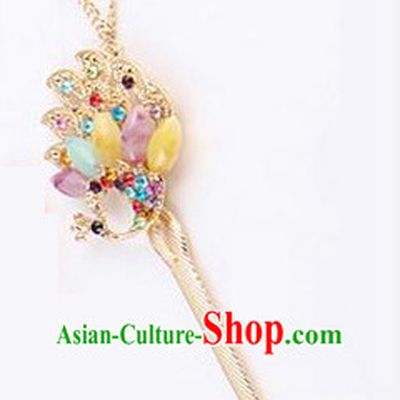 Korean Traditional Style Hairpins Bride Head Wear Up Do Tassels Bu Yao Peacock Spreading Tail Feathers Hair Clasp
