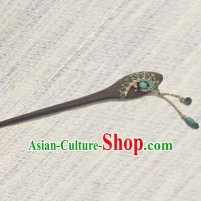 Classic Wooden Hairpins Metal Decorating Bu Yao Han Fu Access Colorful Peacock
