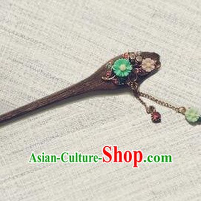 Classic Wooden Hairpins Metal Decorating Bu Yao Han Fu Access Colorful Flowers
