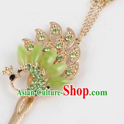 Korean Traditional Style Hairpins Bride Head Wear Up Do Tassels Bu Yao Peacock Spreading Tail Feathers Hair Clasp Green