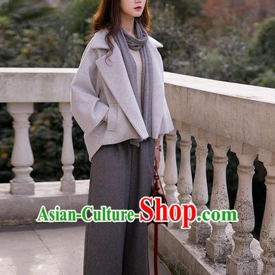 Traditional Classic Women Clothing, Traditional Classic Grey Pure Woolen Tweed Jacket Wool Coats