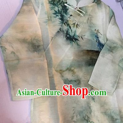 Traditional Classic Women Costumes, Traditional Classic Silk Linen Chinese Ink Painting Style Jade Buckle Cheongsam, Traditinal China Qipao