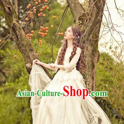 Traditional Classic Women Clothing, Traditional Classic Palace Heavy Lace Wedding Dress Bride Big Hem Long Skirts