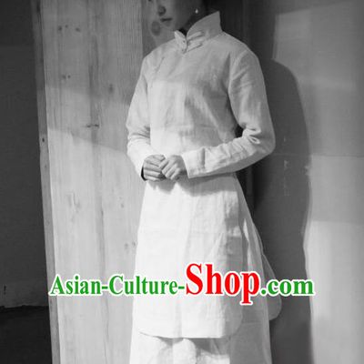 Traditional Classic Women Clothing, Traditional Classic Chinese Flax Jade Buckle Cheongsam, Linen Qipao for Women