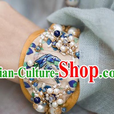 Traditional Classic Women Accessories, Traditional Classic Chinese Embroidery Bracelets, Hand Wrist Accessories, Silver Pearl Bracelet for Women