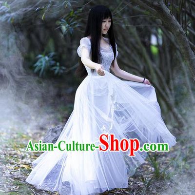 Traditional Classic Women Clothing, Traditional Classic Palace Lace Wedding Dress Bride Veil Long Skirts