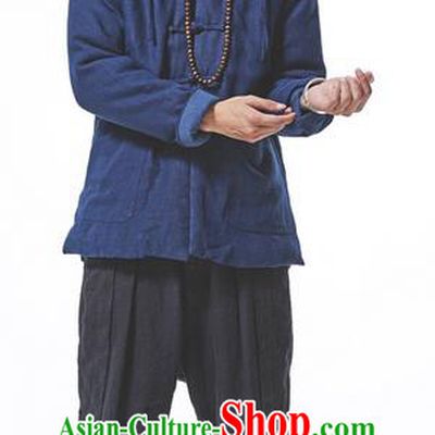 Chinese Hooded Cotton Linen Double-Breasted Tang Suit Plate Buttons Costumes, Chinese Style Ancient Thick Cotton-Padded Jacket Hanfu Male Winter Coat