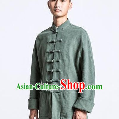 Traditional Chinese Long-Sleeved Linen Tangzhuang Overcoat, Flax Tang Suit Coat for Men