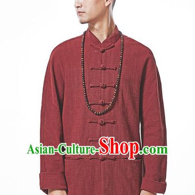Traditional Chinese Long-Sleeved Linen Tangzhuang Overcoat, Flax Tang Suit Coat for Men