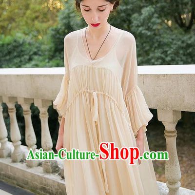 Traditional Classic Women Clothing, Traditional Classic Mandarin Sleeve Chiffon Long Skirt Horn Sleeve Dress