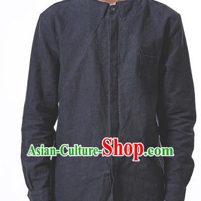 Traditional Chinese Linen Tang Suit Men Costumes Blouse, Chinese Ancient Tunic Suit Long Sleeved Shirt for Men
