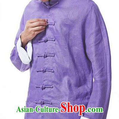 Traditional Chinese Linen Tang Suit Men Costumes, Hanfu Men Suits, Chinese Ancient Front Opening Brass Buttons Long Sleeved Shirt and Pants Costume for Men