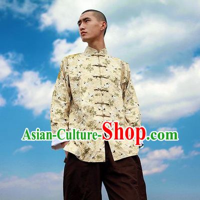 Traditional Chinese Linen Tang Suit Men Costumes Coat, Chinese Ancient Double Lined Clothes Hot Stamping Cotton Linen Jacket for Men