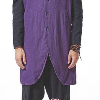 Traditional Chinese Linen Tang Suit Men Costumes Long Vest, Chinese Ancient Double Linen Thicken Cotton Vest, Hanfu Slant Opening Long Vest for Men
