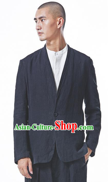 Chinese Hooded Cotton Linen Double-Breasted Tang Suit Plate Buttons Chinese Style Restoring Ancient Thick Cotton-Padded Jacket Hanfu Male Winter Coat